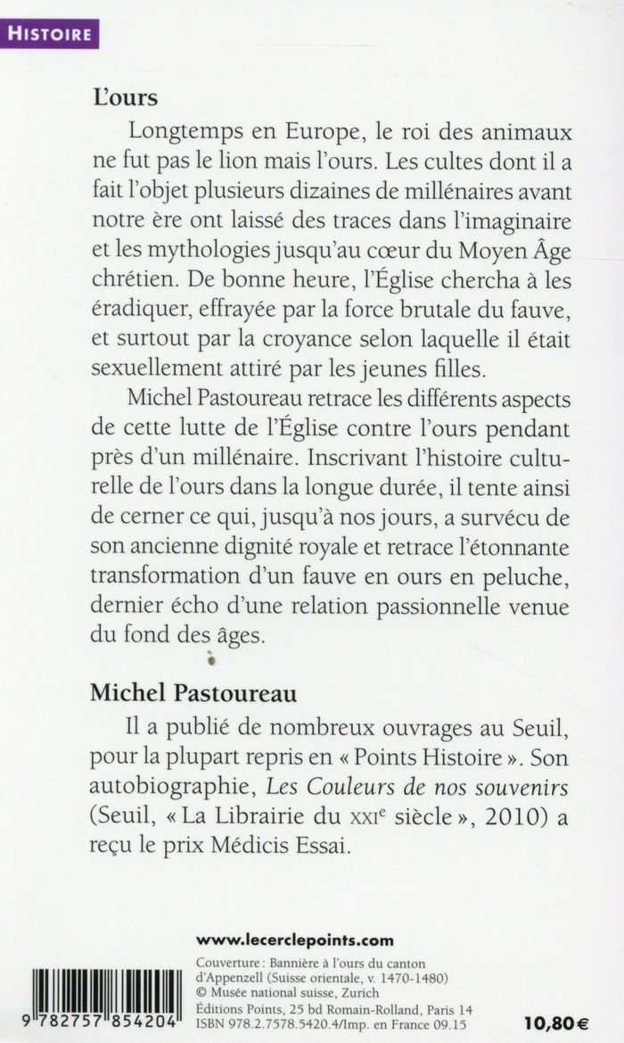 Quatrième de couverture de « L'OURS - HISTOIRE D'UN ROI DECHU »