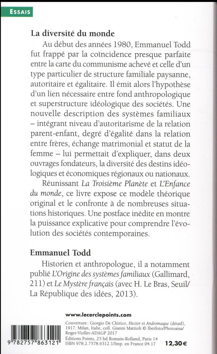 Quatrième de couverture de « La diversité du monde : structures familiales et modernité »