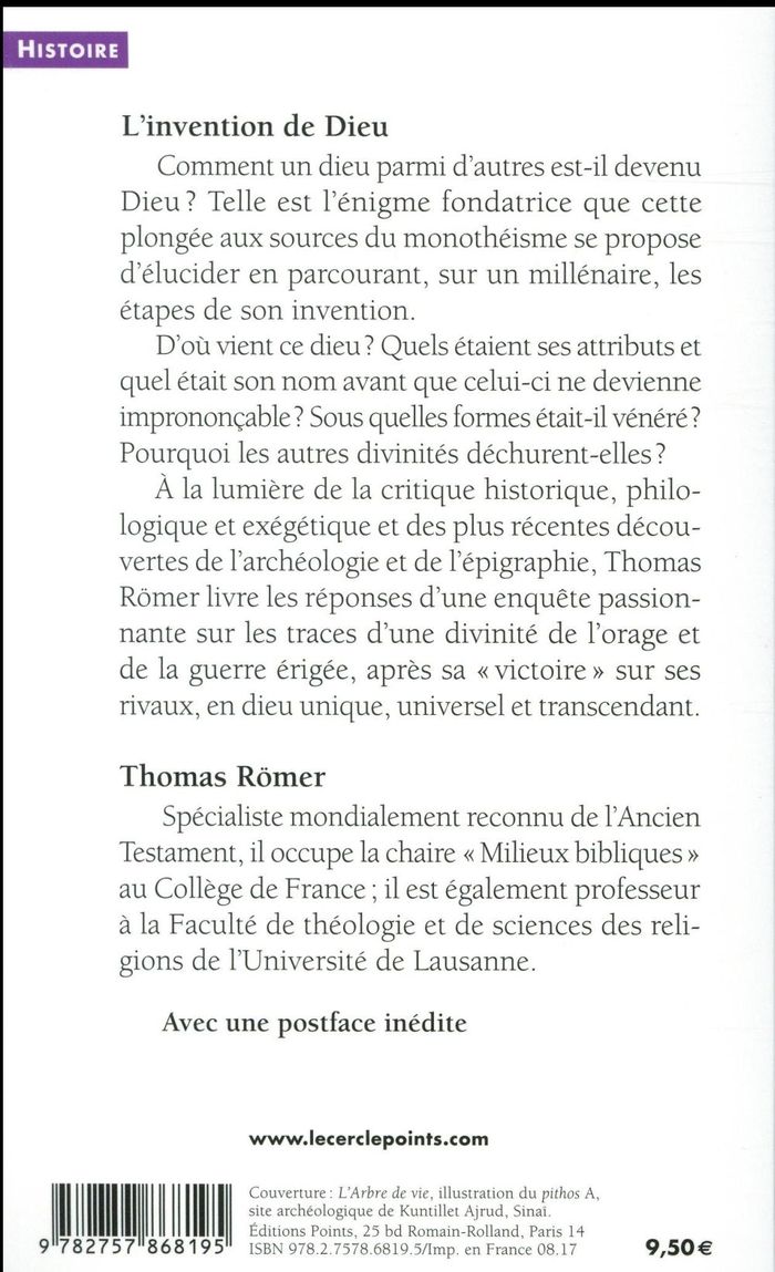 Quatrième de couverture de « L'INVENTION DE DIEU »