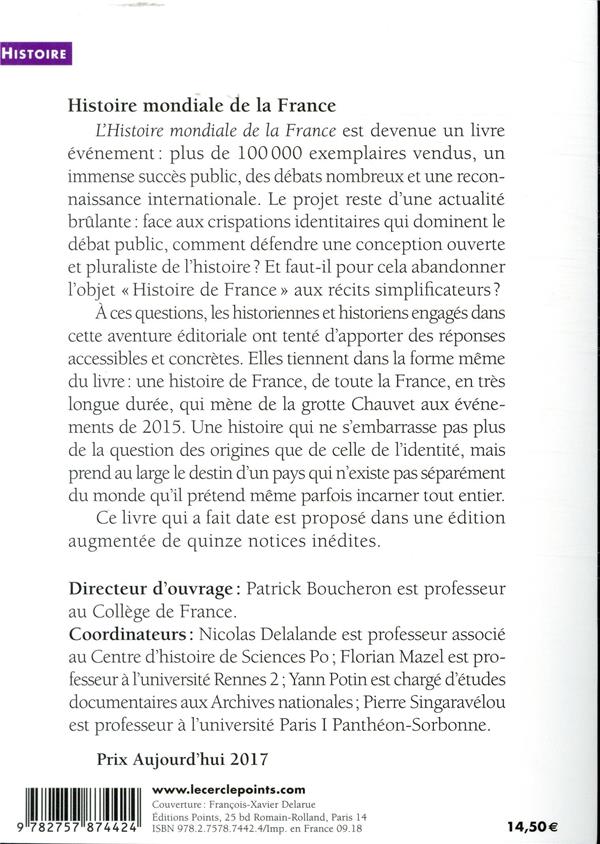 Quatrième de couverture de « Histoire mondiale de la France »