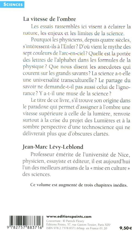Quatrième de couverture de « La vitesse de l'ombre : aux limites de la science »