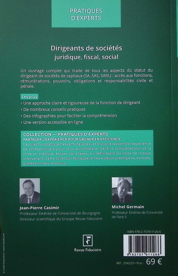 Quatrième de couverture de « Dirigeants de sociétés : juridique, fiscal, social »