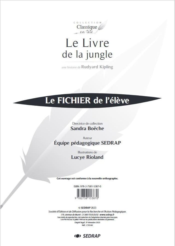 Couverture du livre « LE LIVRE DE LA JUNGLE - FICHIER » de Rudyard Kipling, librairie Les Contes Infusés à Corte
