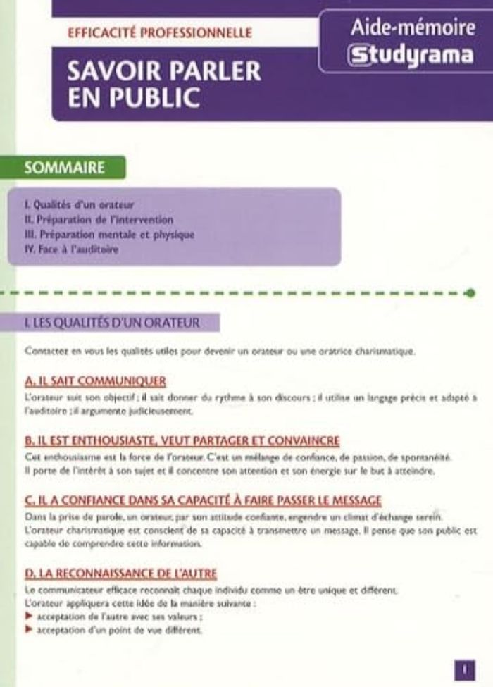 Couverture du livre « SAVOIR PARLER EN PUBLIC - AIDE MEMOIRE » de Xxx, librairie Les Contes Infusés à Corte