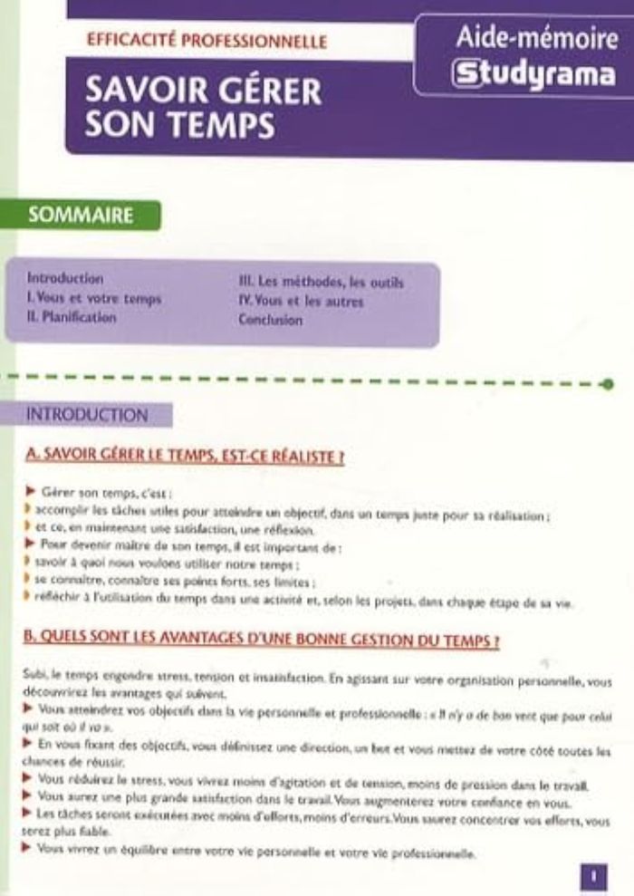 Couverture du livre « SAVOIR GERER SON TEMPS - AIDE MEMOIRE », librairie Les Contes Infusés à Corte