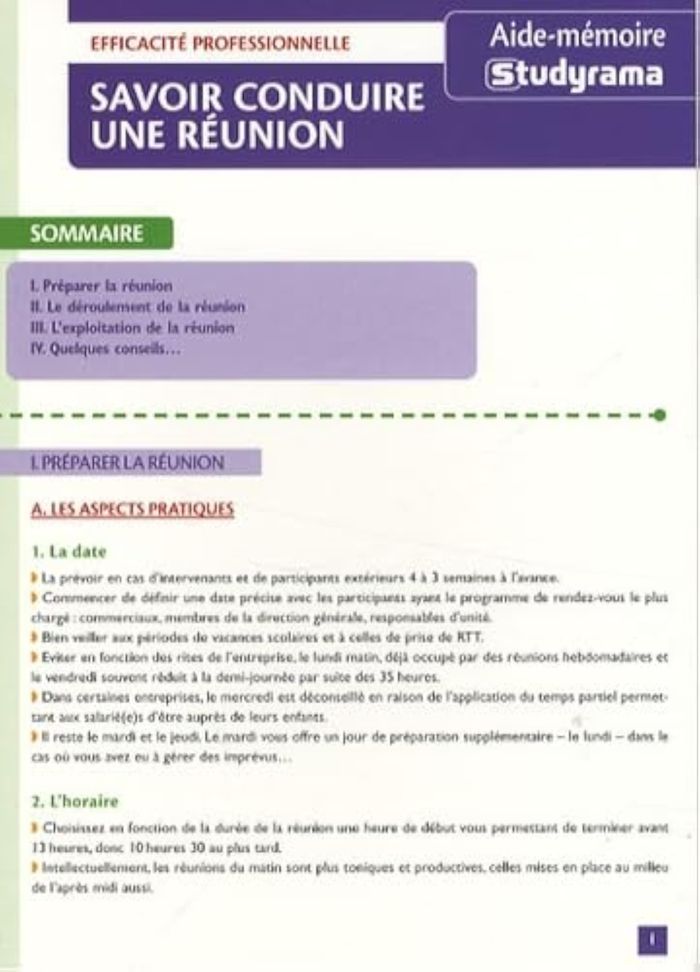Couverture du livre « SAVOIR CONDUIRE UNE REUNION - AIDE MEMOIRE » de Xxx, librairie Les Contes Infusés à Corte