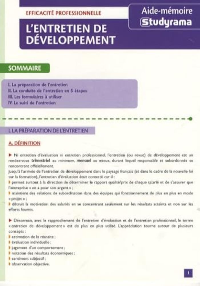 Couverture du livre « L'ENTRETIEN DE DEVELOPPEMENT - AIDE MEMOIRE » de Xxx, librairie Les Contes Infusés à Corte