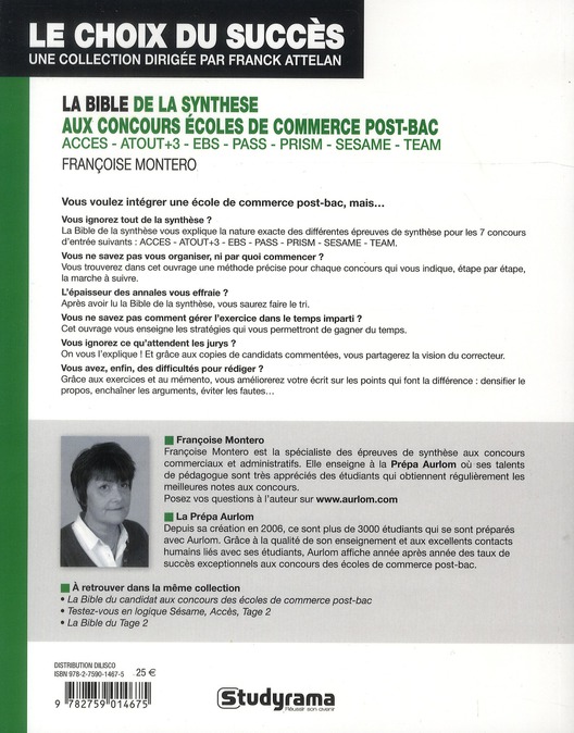 Quatrième de couverture de « BIBLE DE LA SYNTHESE - CONCOURS DES ECOLES DE COMMERCE POST-BAC »