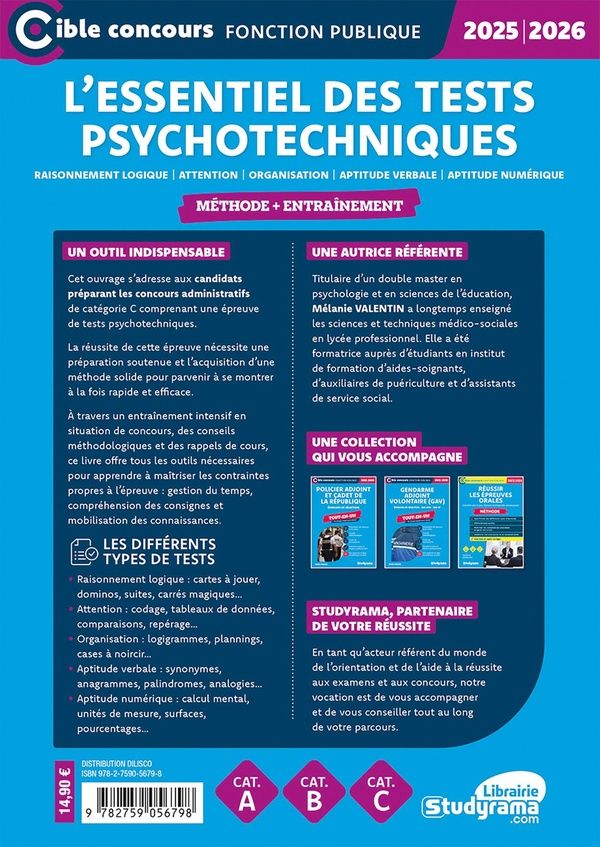 Quatrième de couverture de « L'essentiel des tests psychotechniques : méthode + entraînement »