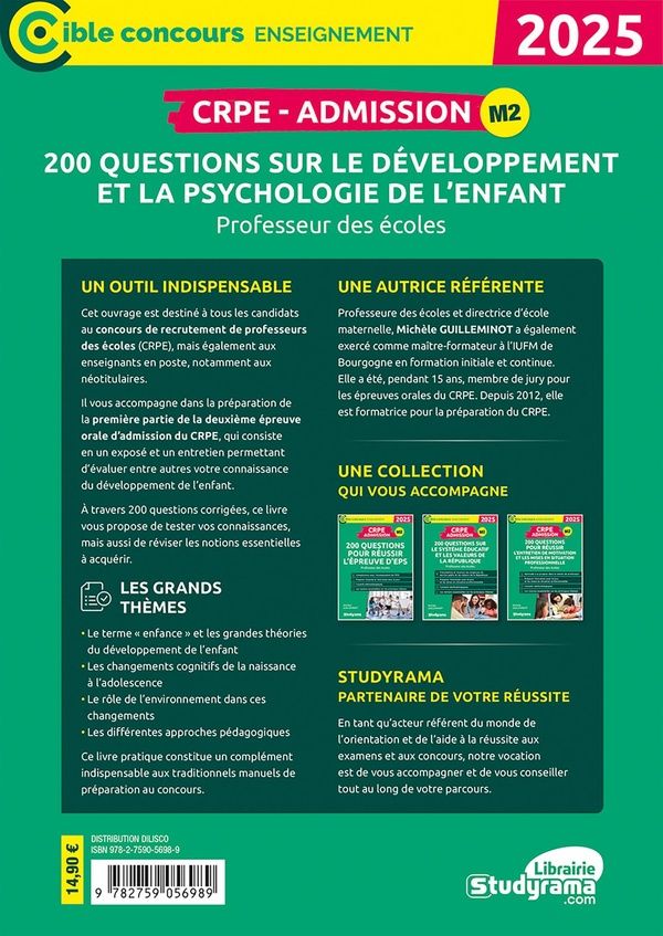 Quatrième de couverture de « CRPE admission : 200 questions sur le développement et la psychologie de l'enfant »