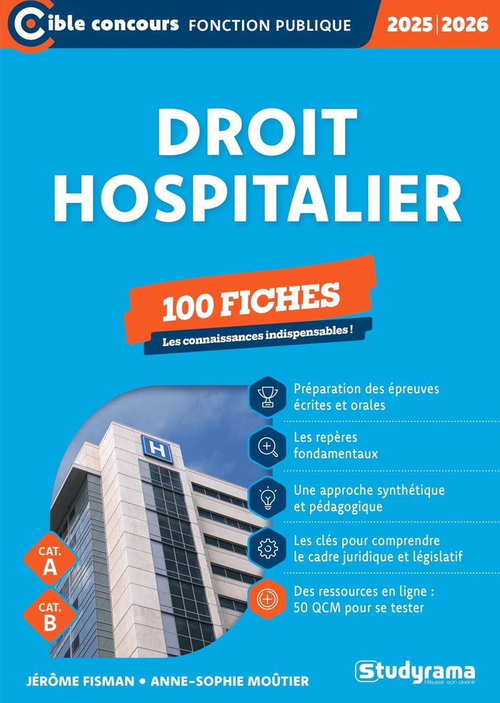 Couverture du livre « 100 fiches sur le droit hospitalier » de Jérôme Fisman, librairie Les Contes Infusés à Corte