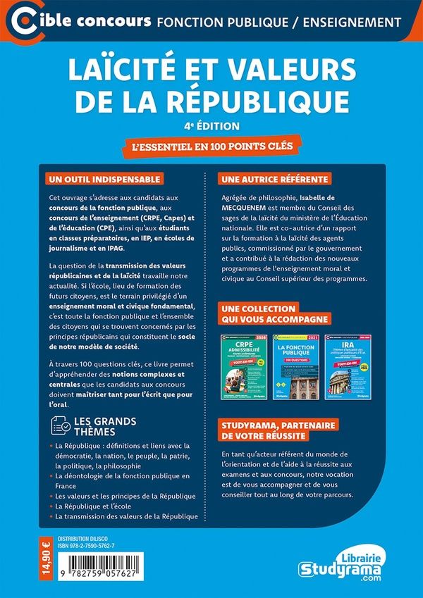 Quatrième de couverture de « Laïcité et valeurs de la République : l'essentiel à connaître »