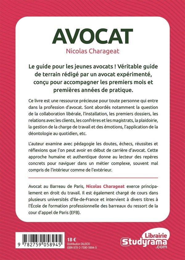 Quatrième de couverture de « Avocat : les premiers pas dans la profession »