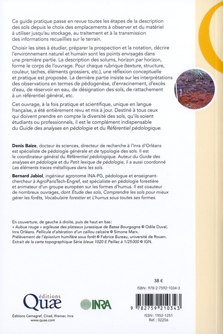 Quatrième de couverture de « GUIDE POUR LA DESCRIPTION DES SOLS - 2EME EDITION. »