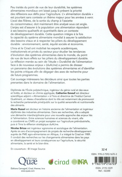 Quatrième de couverture de « POUR UNE ALIMENTATION DURABLE - REFLEXION STRATEGIQUE DUALINE. »