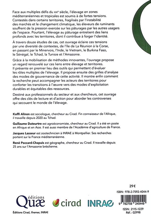 Quatrième de couverture de « Élevages et pâturages sous tension : nouveaux regards sur les territoires méditerranéens et tropicaux »
