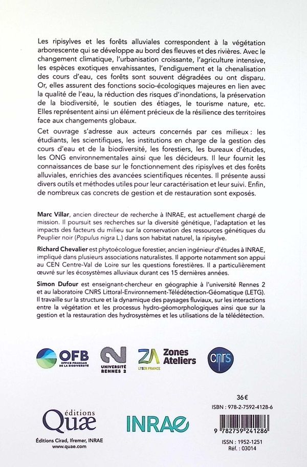 Quatrième de couverture de « Ripisylves et forêts alluviales : connaissances et gestion en contexte de changements globaux »