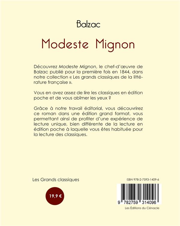 Quatrième de couverture de « Modeste Mignon »