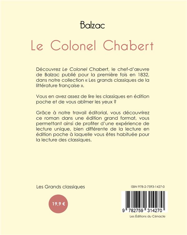 Quatrième de couverture de « Le colonel Chabert »