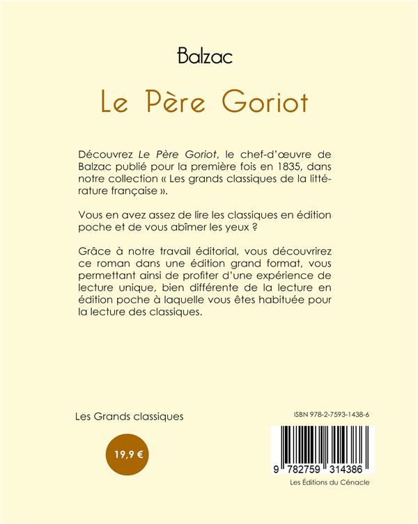 Quatrième de couverture de « Le père Goriot »