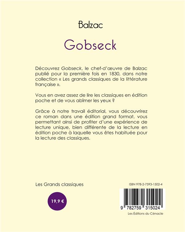 Quatrième de couverture de « Gobseck »