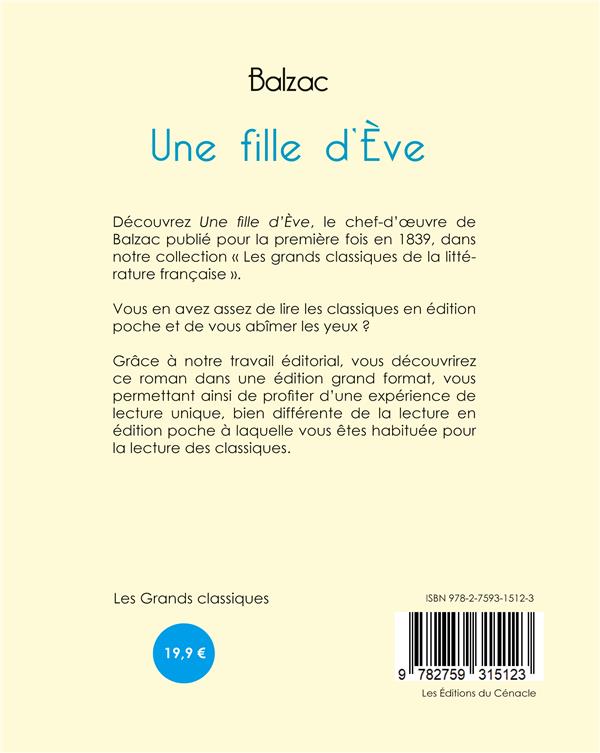 Quatrième de couverture de « Une fille d'Ève »