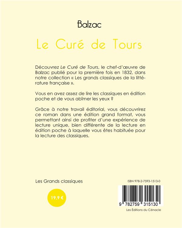 Quatrième de couverture de « Le curé de Tours »