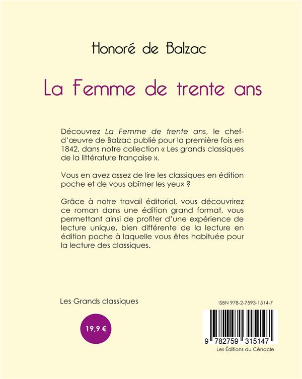 Quatrième de couverture de « La femme de trente ans »