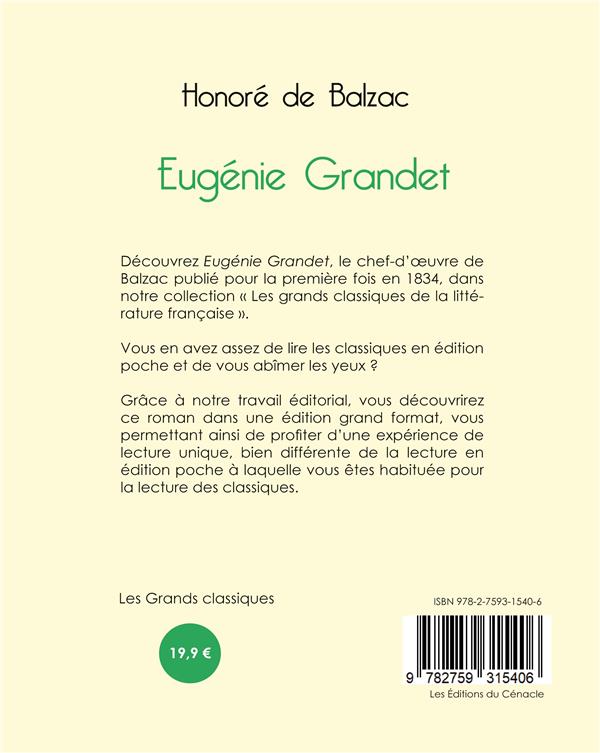 Quatrième de couverture de « Eugénie Grandet »