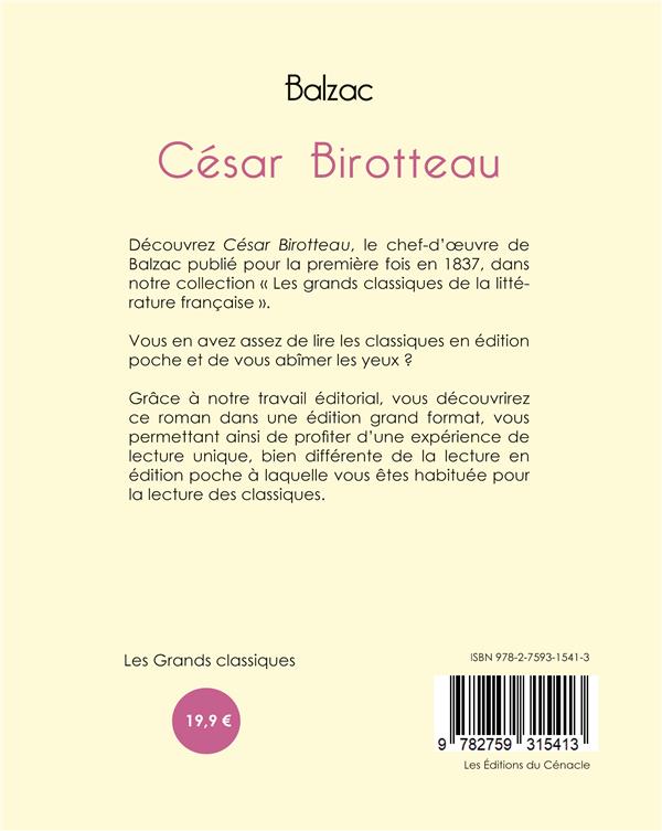 Quatrième de couverture de « César Birotteau »