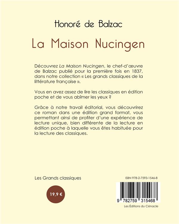 Quatrième de couverture de « La maison Nucingen »