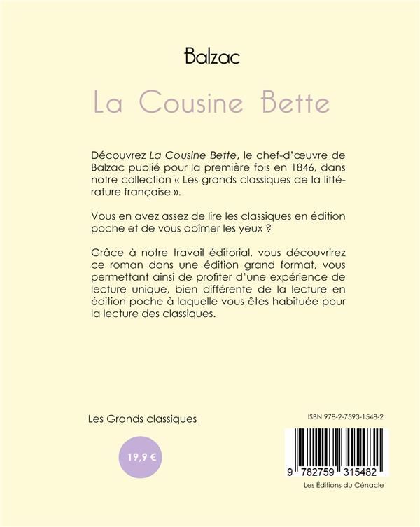 Quatrième de couverture de « La cousine Bette »