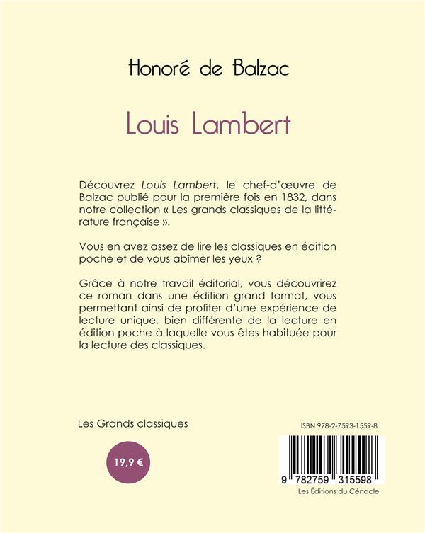 Quatrième de couverture de « Louis Lambert »