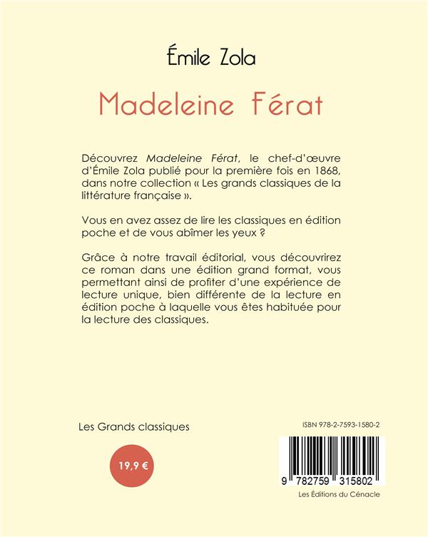 Quatrième de couverture de « Madeleine Férat »