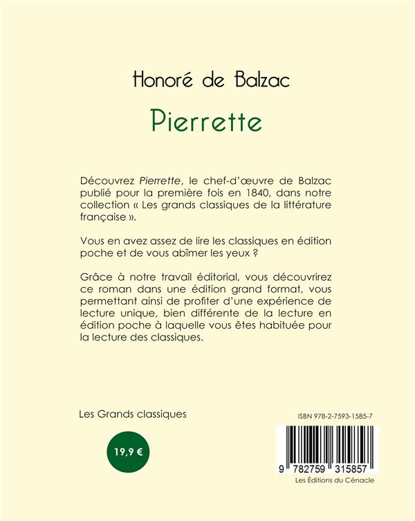Quatrième de couverture de « Pierrette »
