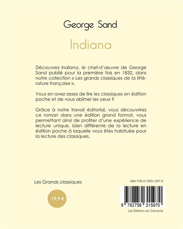 Quatrième de couverture de « Indiana »