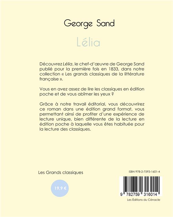 Quatrième de couverture de « Lélia »