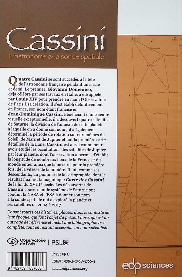 Quatrième de couverture de « Cassini : l'astronome et la sonde spatiale »