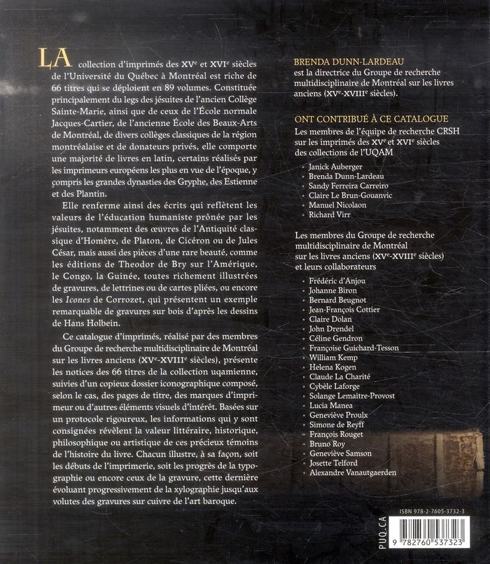 Quatrième de couverture de « CATALOGUE DES IMPRIMES DES XVE ET XVIE SIECLES DANS LES COLL »