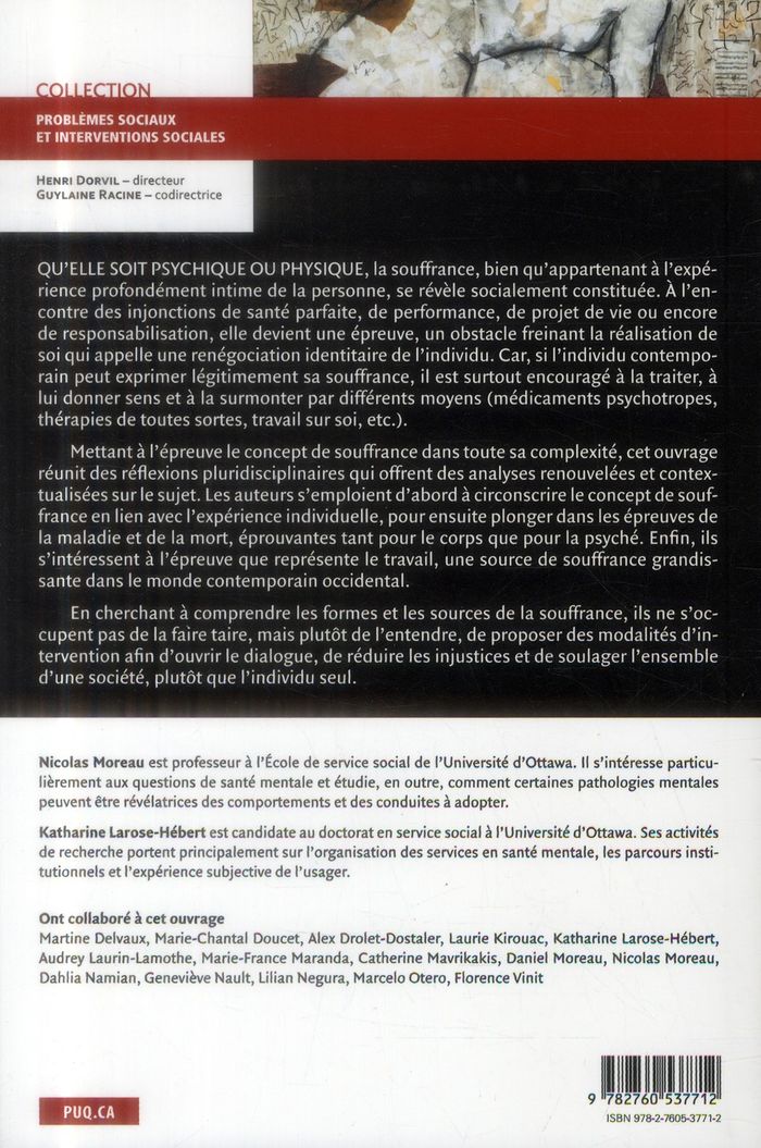 Quatrième de couverture de « SOUFFRANCE A L'EPREUVE DE LA PENSEE »