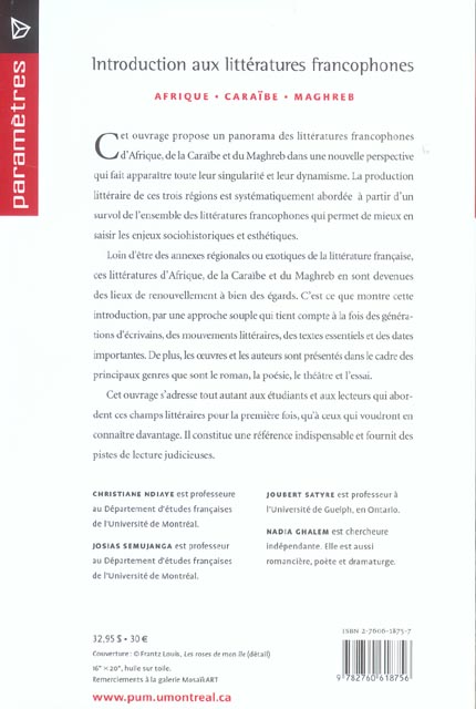 Quatrième de couverture de « INTRODUCTION AUX LITTERATURES FRANCOPHONES - AFRIQUE CARAIBE MAGHREB »