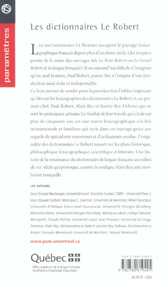 Quatrième de couverture de « LES DICTIONNAIRES LE ROBERT - GENESE ET EVOLUTION »