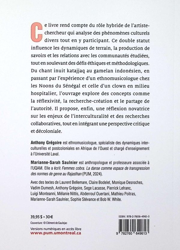 Quatrième de couverture de « Artiste-chercheur (se) sur le terrain »