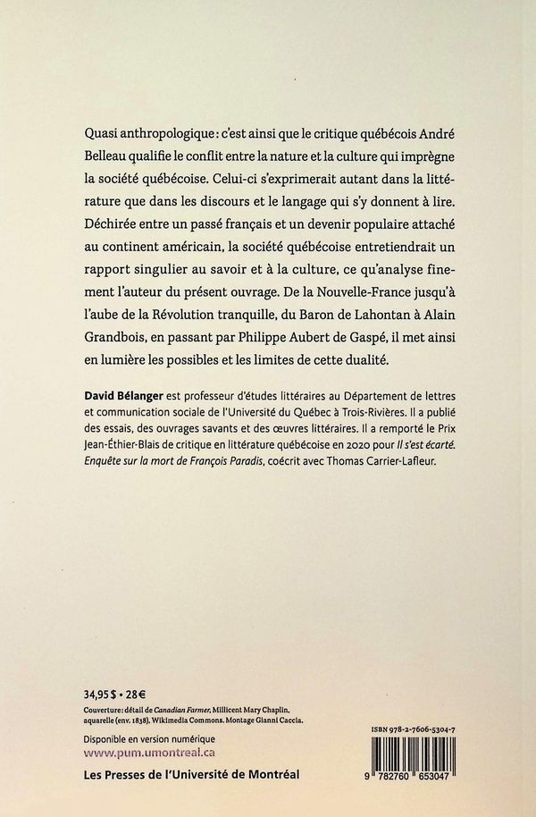 Quatrième de couverture de « Quasi anthropologique : un conflit en littérature québécoise ? »