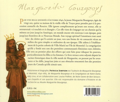 Quatrième de couverture de « MARGUERITE BOURGEOYS »