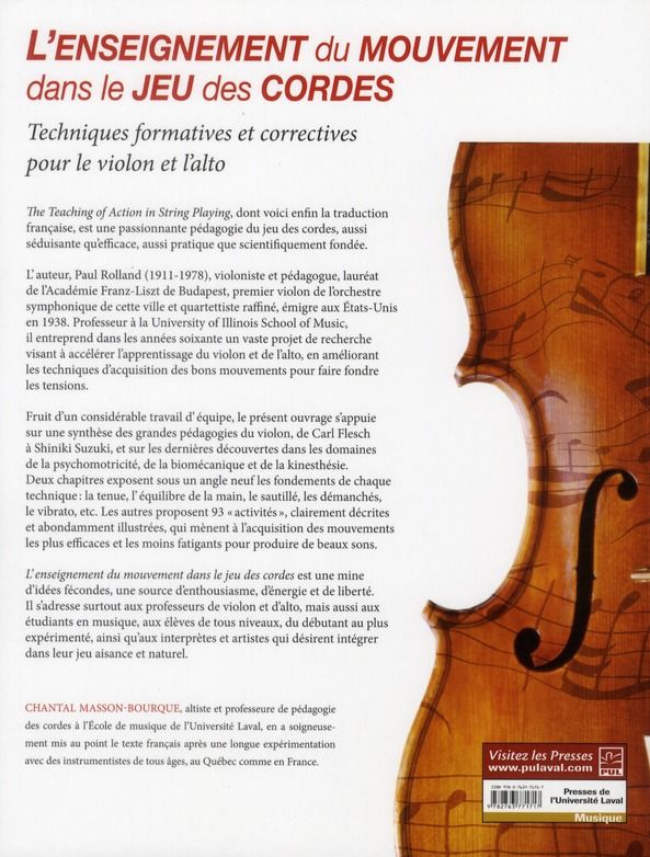 Quatrième de couverture de « L'ENSEIGNEMENT DU MOUVEMENT DANS LE JEU DES CORDES »