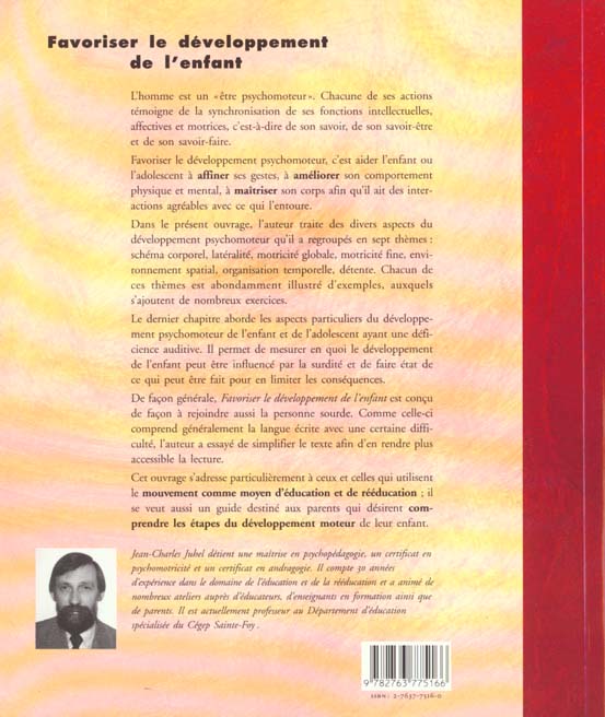 Quatrième de couverture de « FAVORISER LE DEVELOPPEMENT DE L'ENFANT »