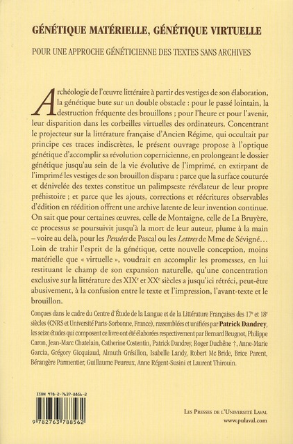 Quatrième de couverture de « GENETIQUE MATERIELLE, GENETIQUE VIRTUELLE »