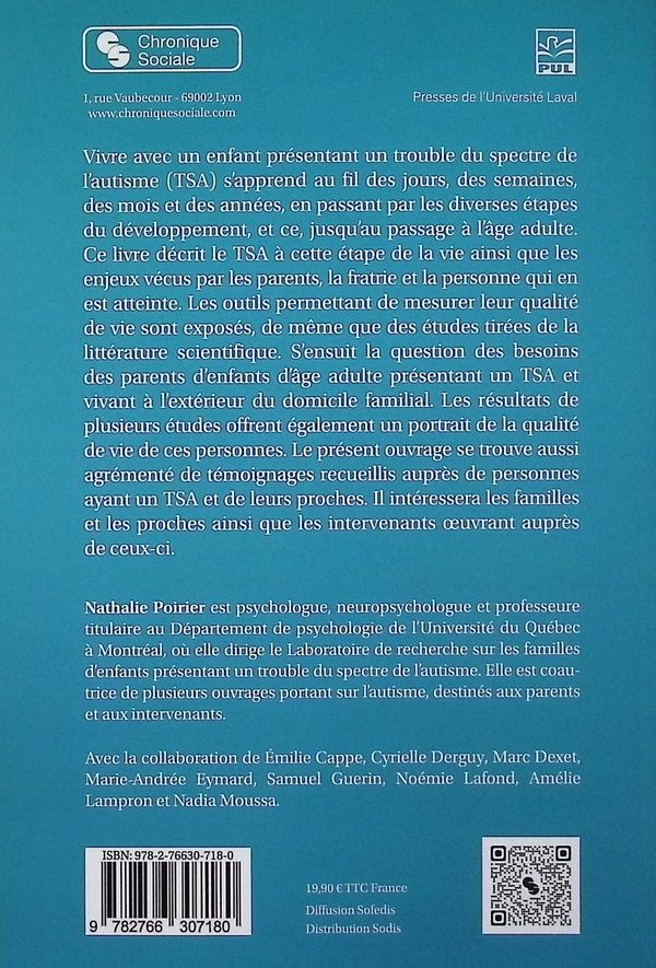 Quatrième de couverture de « Qualité de vie des familles d adultes présentant un trouble du spectre de l autisme : informations pour les familles et les intervenants »