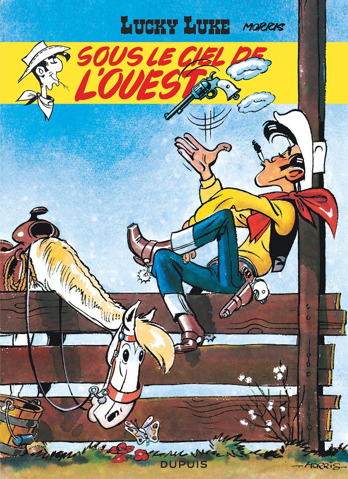 Couverture du livre « LUCKY LUKE - TOME 4 - SOUS LE CIEL DE L'OUEST » de Morris, librairie Les Contes Infusés à Corte